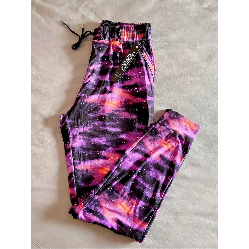 Purple galaxy high waisted jogger pants